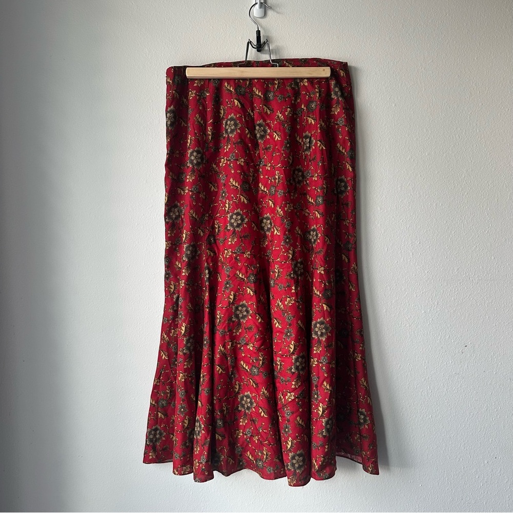 Sundance// Red Brick Floral Silk and Wool Long Skirt Size 10